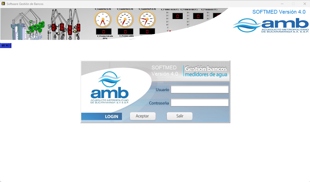 Pantalla de login del módulo de Gestión SOFTMED V4.0 personalizada para el acueducto de Bucaramanga (amb)
